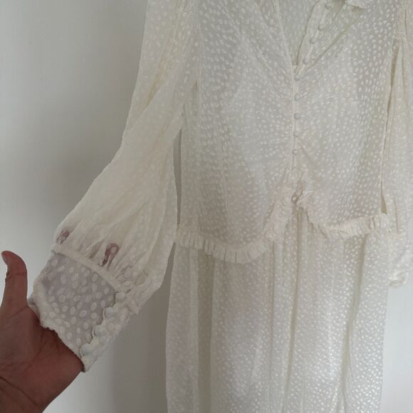 Rebecca Taylor Women's Ruffle Sheer Button Front Ruffle Trim Shirtdress Dress 12 - Picture 8 of 13